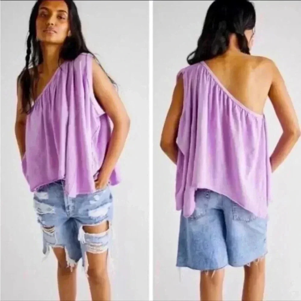 NWT WE THE FREE SPRING BREAK ONE SHOULDER TEE COLOR VIOLET
